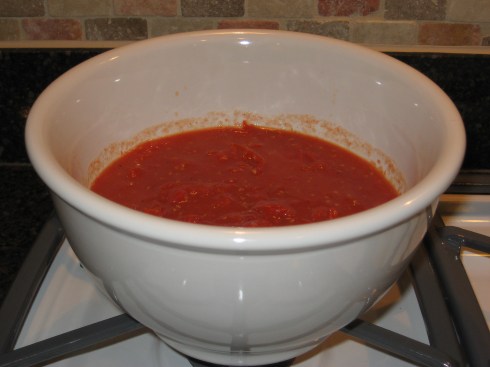 Pasta Sauce pureed with fresh basil and oregano from my garden