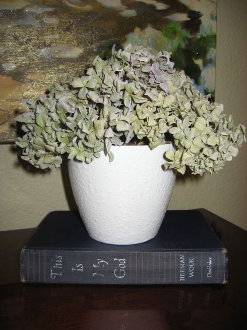 Dried Hydrangeas on White Pot